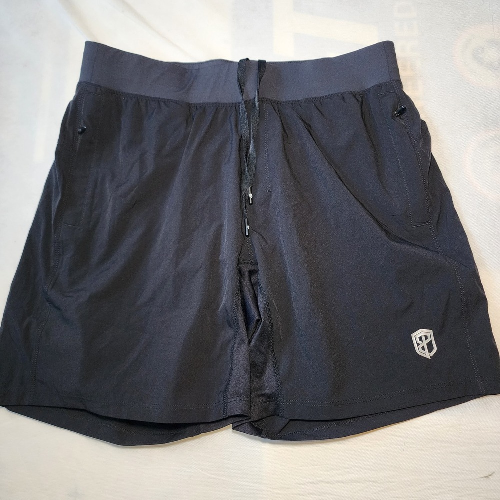 Born Primitive Mens 7 Inch Training Shorts Black Lined Zipper Pockets Large Run